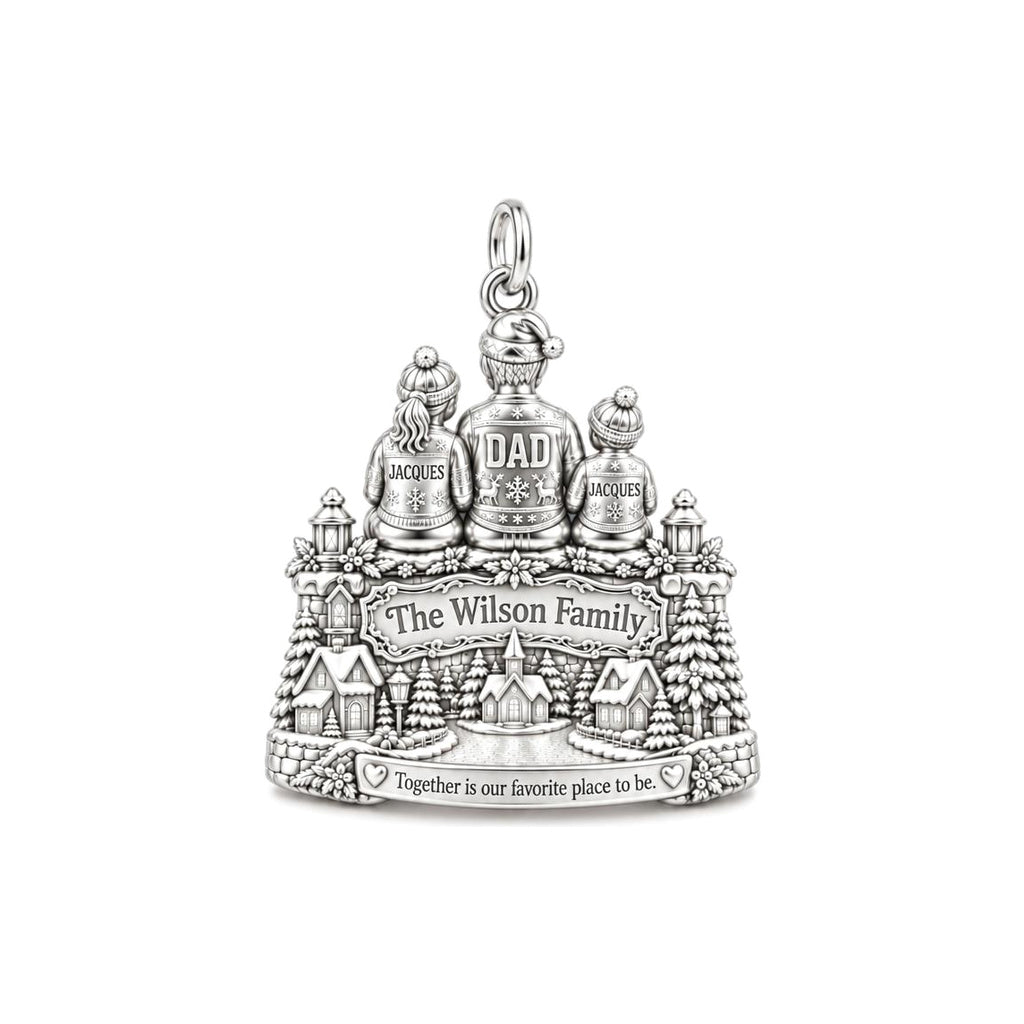 Winter Village Family Charm Bracelet – Personalized Mom Gift – silver plated 2 cm charm, front view