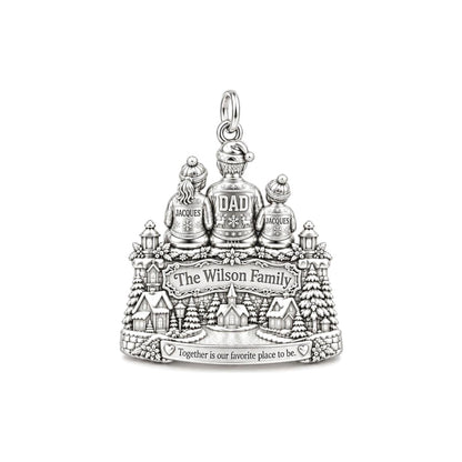 Winter Village Family Charm Bracelet – Personalized Mom Gift – silver plated 2 cm charm, front view