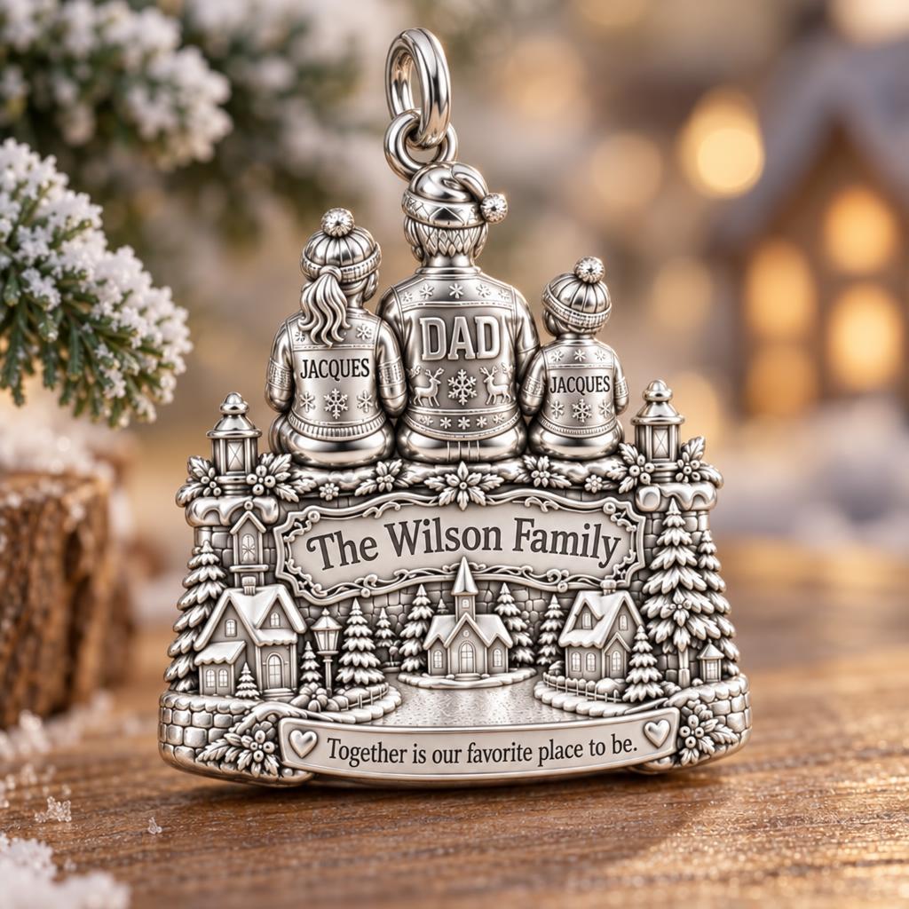 Winter Village Family Charm Bracelet – Personalized Mom Gift – macro detail of the charm