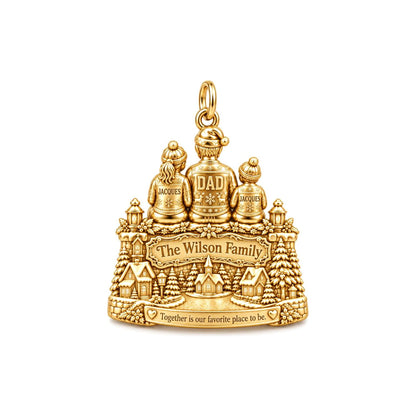 Winter Village Family Charm Bracelet – Personalized Mom Gift – 18K gold plated 2 cm charm, front view