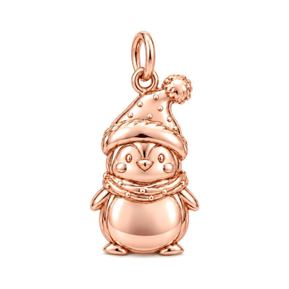 Winter Waddle Penguin Charm Bracelet – Personalized Daughter Gift – rose gold charm, front view