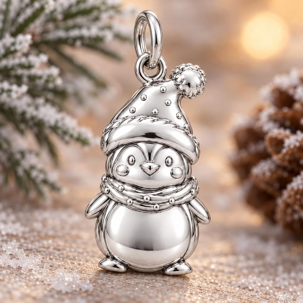 Winter Waddle Penguin Charm Bracelet – Personalized Daughter Gift – macro detail of the charm