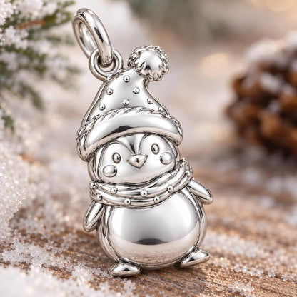 Winter Waddle Penguin Charm Bracelet – Personalized Daughter Gift – macro detail of the charm