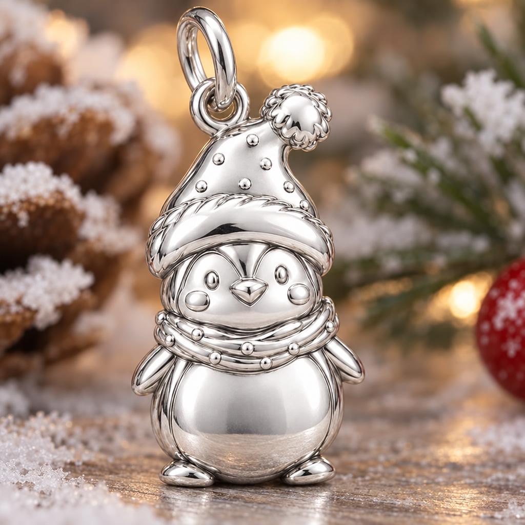 Winter Waddle Penguin Charm Bracelet – Personalized Daughter Gift – macro detail of the charm