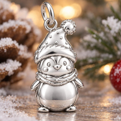 Winter Waddle Penguin Charm Bracelet – Personalized Daughter Gift – macro detail of the charm
