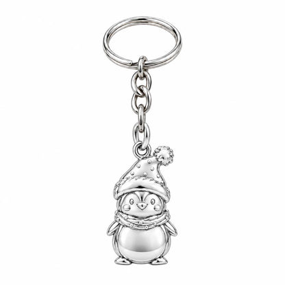 Winter Waddle Penguin Charm Keychain – silver, front view
