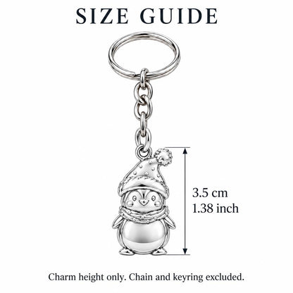 Winter Waddle Penguin Charm Keychain – size guide, 3.5 cm (1.38 in) charm, chain and keyring excluded