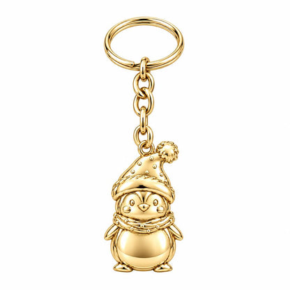 Winter Waddle Penguin Charm Keychain – 18K gold, front view