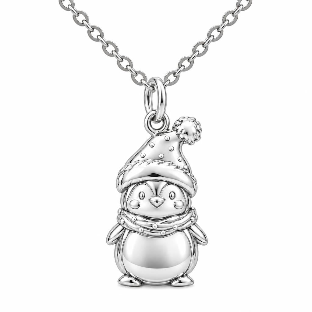 Winter Waddle Penguin Charm Necklace Set – silver, front view