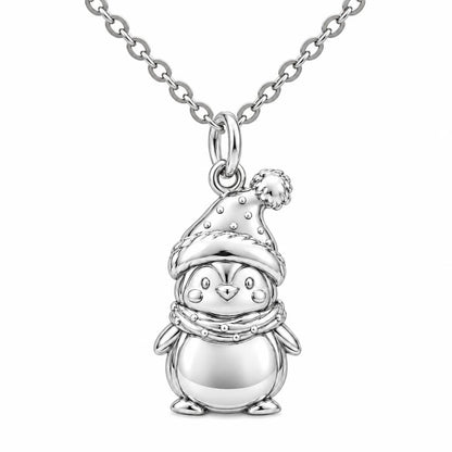 Winter Waddle Penguin Charm Necklace Set – silver, front view