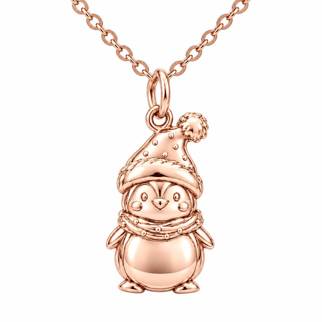 Winter Waddle Penguin Charm Necklace Set – rose gold, front view