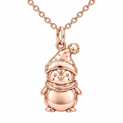 Winter Waddle Penguin Charm Necklace Set – rose gold, front view