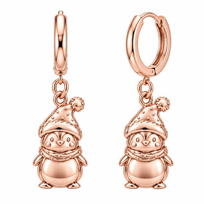 Winter Waddle Penguin Huggie Charm Earrings – rose gold, front view