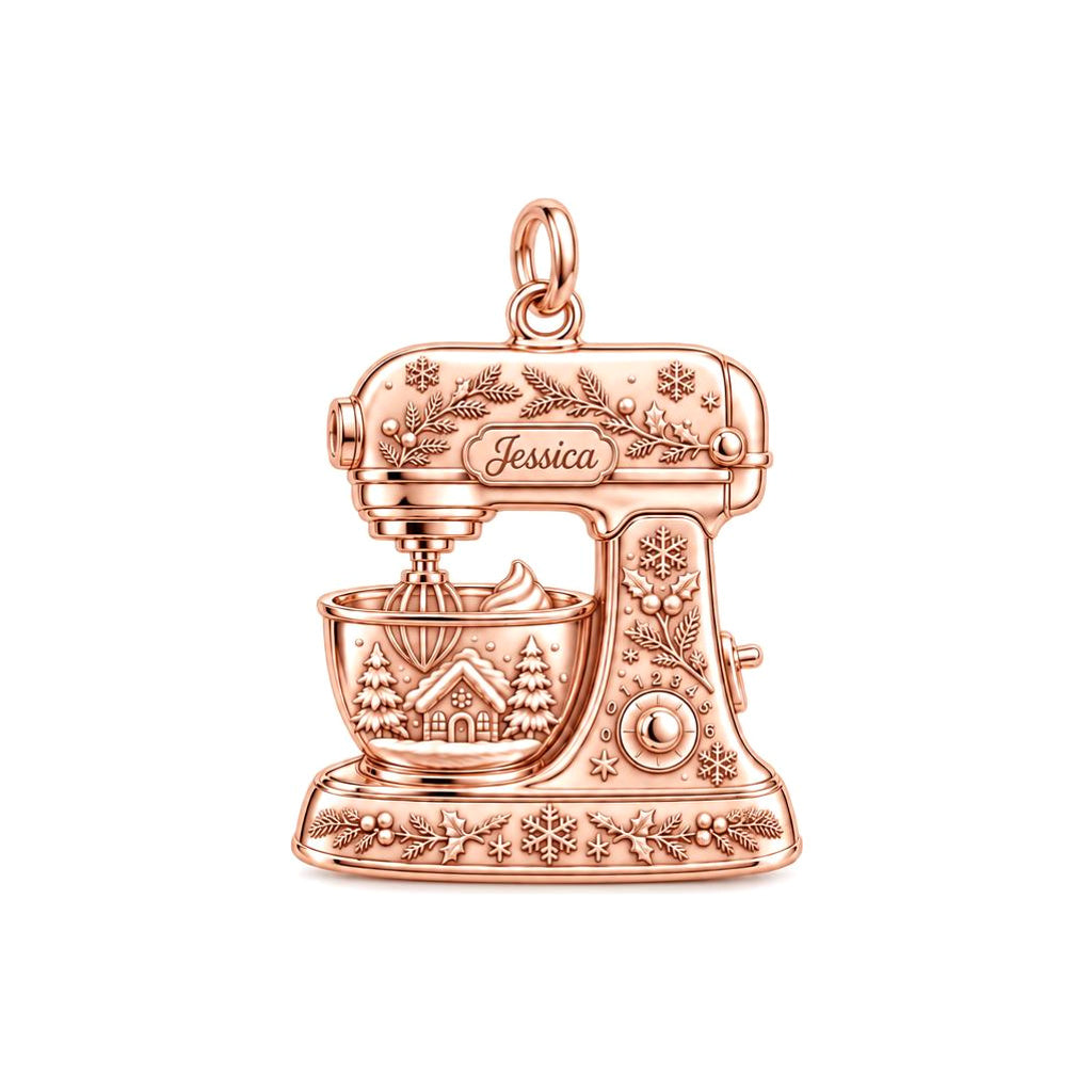 Winter Whimsy Holiday Mixer Charm Bracelet – Personalized Baker Gift – rose gold charm, front view
