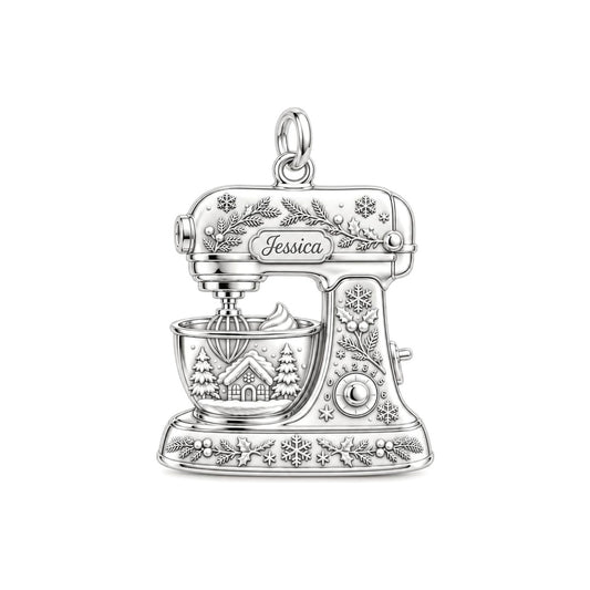 Winter Whimsy Holiday Mixer Charm Bracelet – Personalized Baker Gift – silver charm, front view