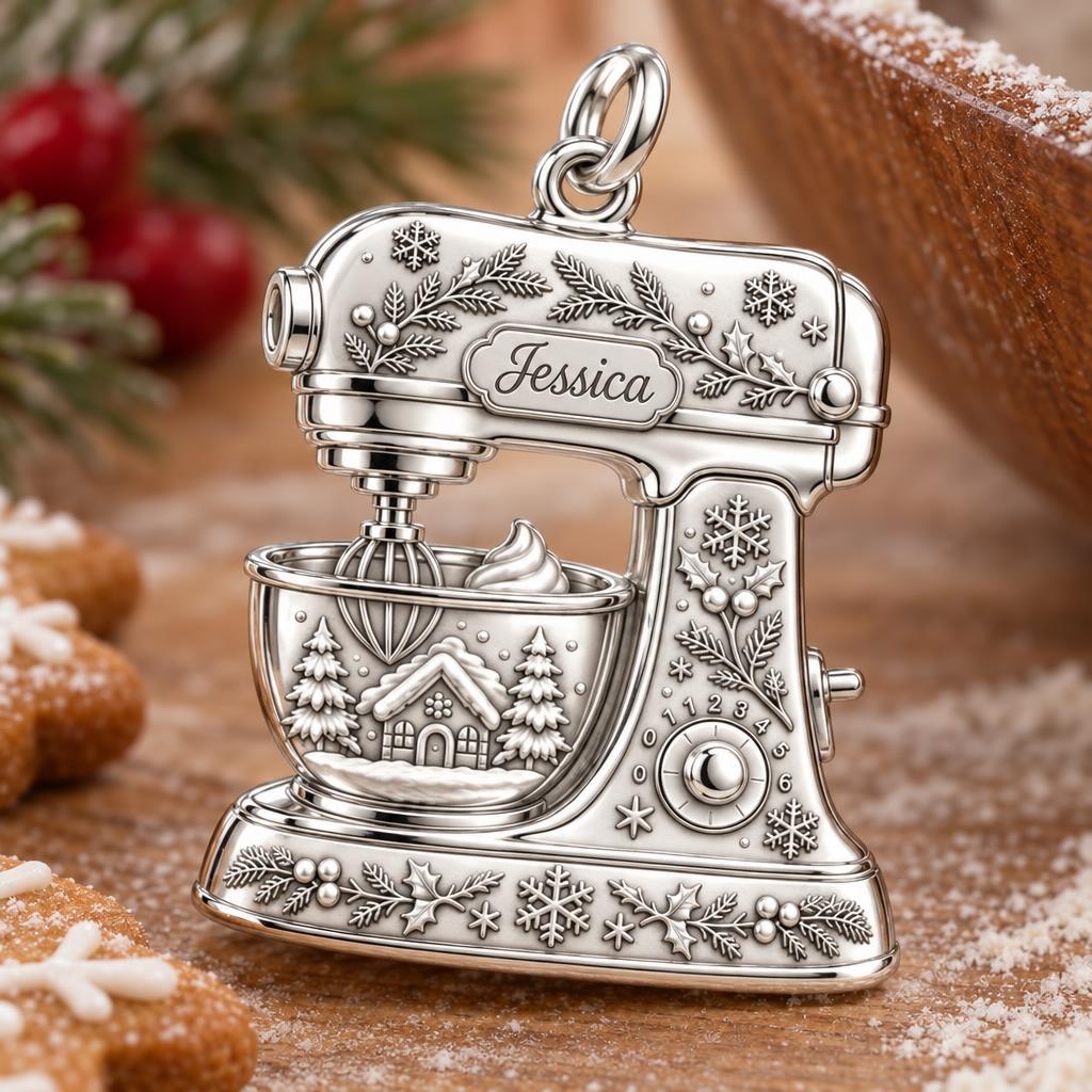 Winter Whimsy Holiday Mixer Charm Bracelet – Personalized Baker Gift – macro detail of the charm