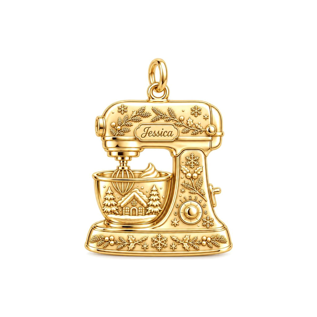 Winter Whimsy Holiday Mixer Charm Bracelet – Personalized Baker Gift – 18K gold charm, front view
