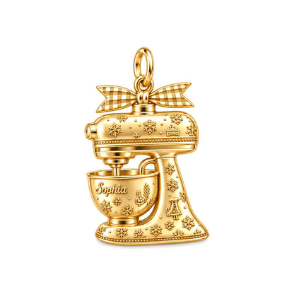 Winter Whisk Stand Mixer Charm Bracelet – Personalized Baker Gift – 18K gold charm, front view