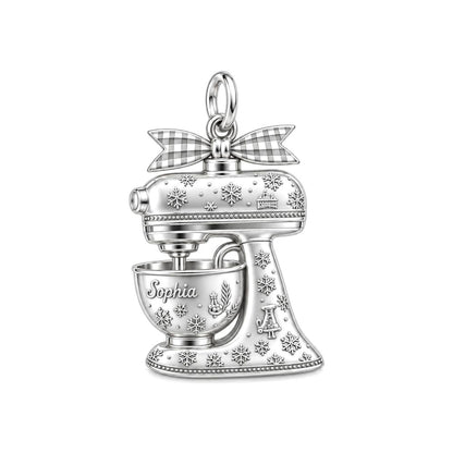 Winter Whisk Stand Mixer Charm Bracelet – Personalized Baker Gift – silver charm, front view