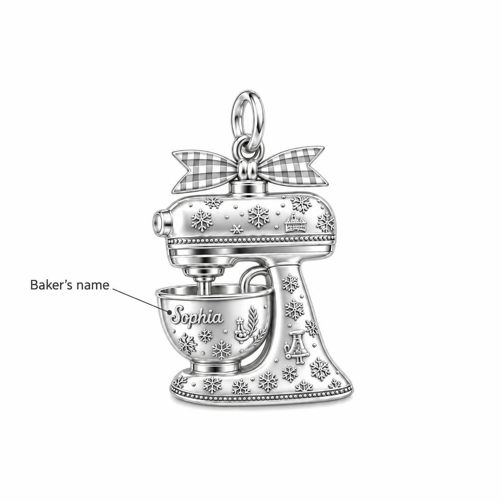 Winter Whisk Stand Mixer Charm Bracelet – Personalized Baker Gift – personalization guide