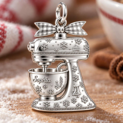 Winter Whisk Stand Mixer Charm Bracelet – Personalized Baker Gift – macro detail of the charm