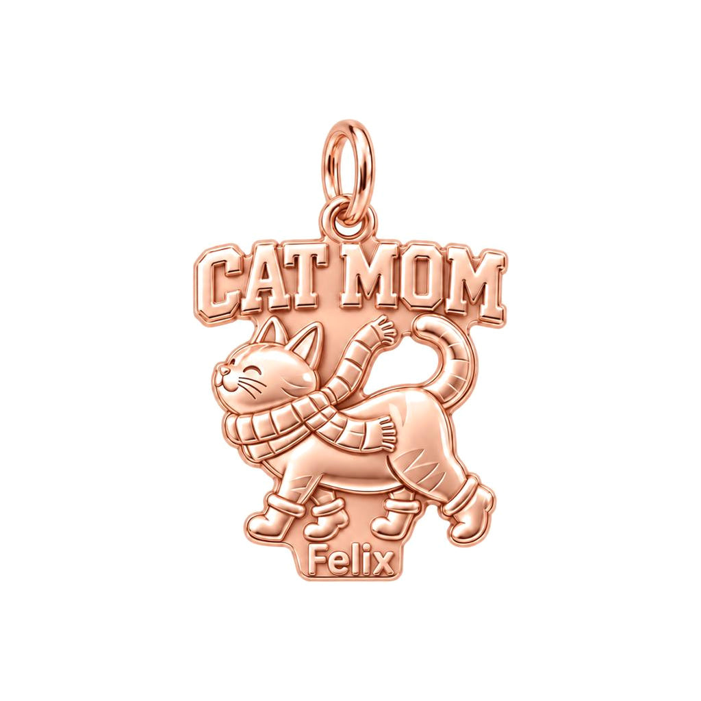Winter Whisker Snuggle Charm Bracelet – Personalized Cat Mom Gift – rose gold 3 cm charm, front view