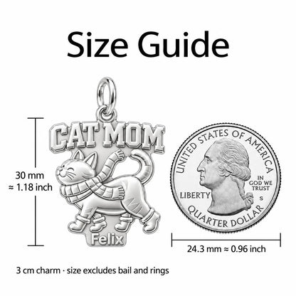 Winter Whisker Snuggle Charm Bracelet – Personalized Cat Mom Gift – size guide, 3 cm charm next to a quarter