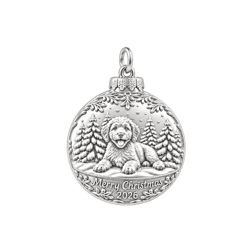 Winter Wonderland Bauble Charm Bracelet – Personalized Dog Mom Gift – silver plated 3 cm charm, front view