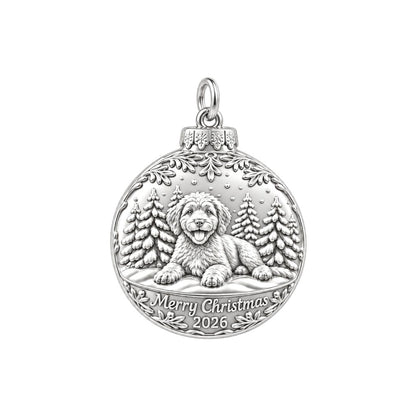 Winter Wonderland Bauble Charm Bracelet – Personalized Dog Mom Gift – silver plated 3 cm charm, front view