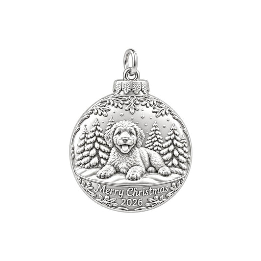 Winter Wonderland Bauble Charm Bracelet – Personalized Dog Mom Gift – silver plated 3 cm charm, front view