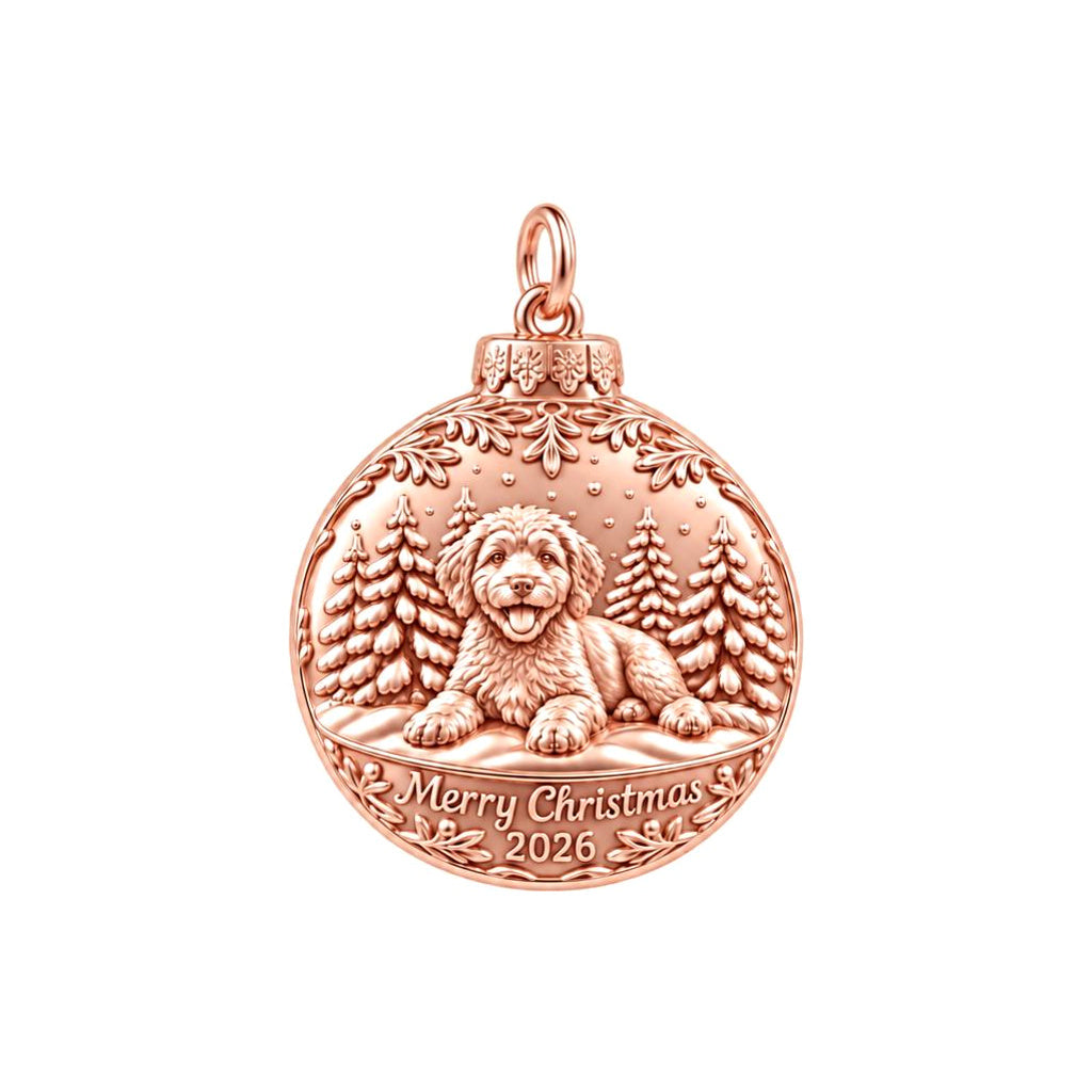 Winter Wonderland Bauble Charm Bracelet – Personalized Dog Mom Gift – rose gold 3 cm charm, front view