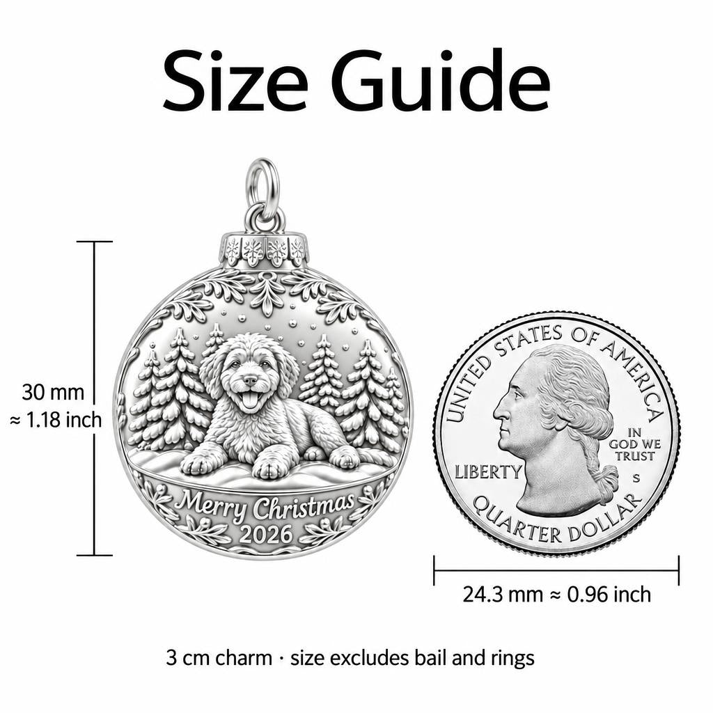 Winter Wonderland Bauble Charm Bracelet – Personalized Dog Mom Gift – size guide, 3 cm charm next to a quarter