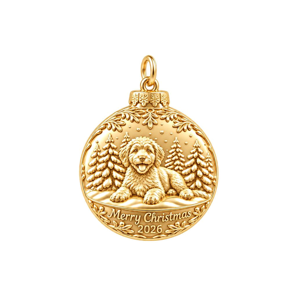 Winter Wonderland Bauble Charm Bracelet – Personalized Dog Mom Gift – 18K gold plated 3 cm charm, front view