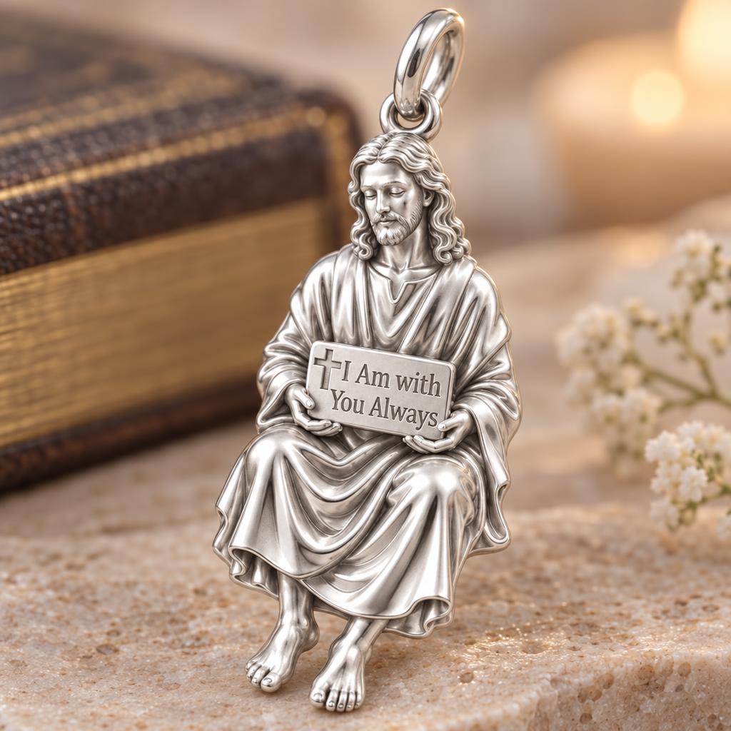 With You Always Jesus Charm and Polyester Cord Bracelet Set – macro detail of the charm