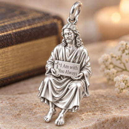 With You Always Jesus Charm and Polyester Cord Bracelet Set – macro detail of the charm