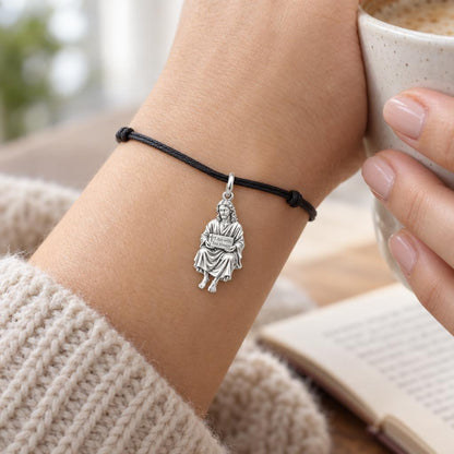With You Always Jesus Charm and Polyester Cord Bracelet Set – worn on the wrist on a black cord bracelet