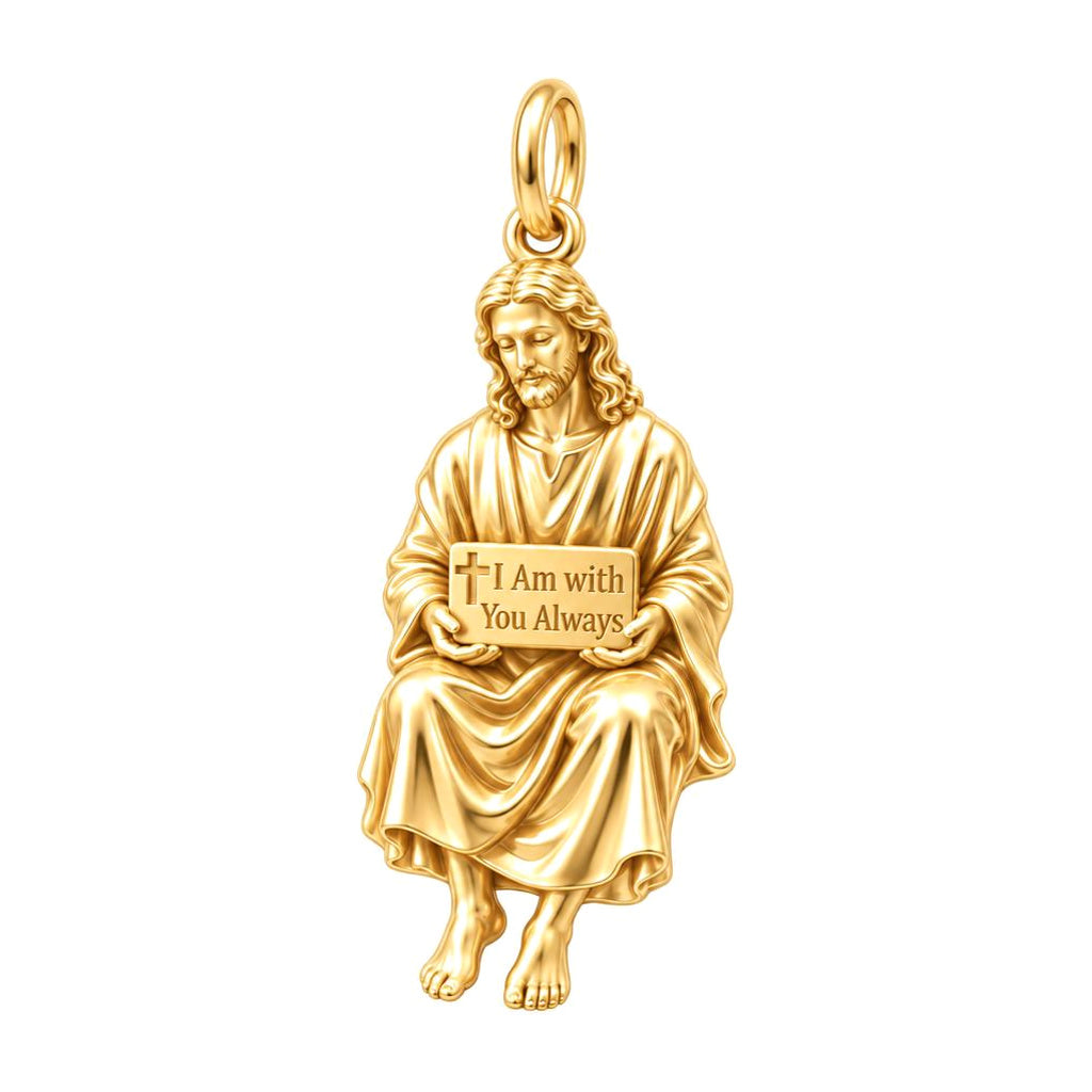 With You Always Jesus Charm and Polyester Cord Bracelet Set – 18K gold plated 3 cm charm, front view