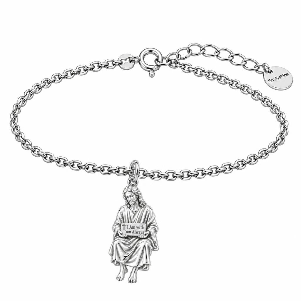 With You Always Jesus Charm Bracelet Set – silver, front view