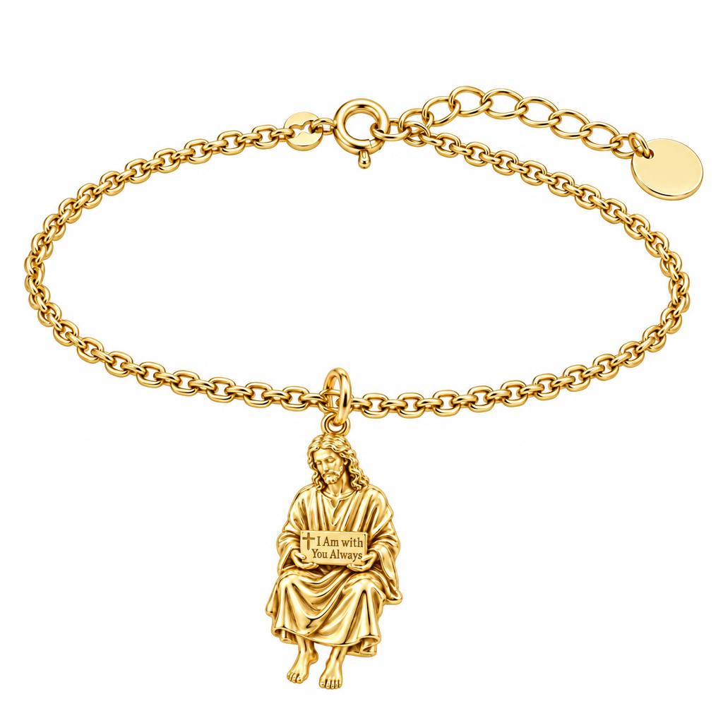 With You Always Jesus Charm Bracelet Set – 18K gold, front view