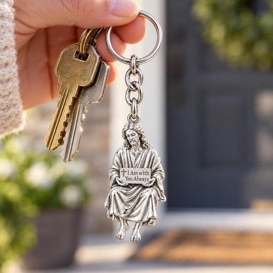 With You Always Jesus Charm Keychain – worn / in use