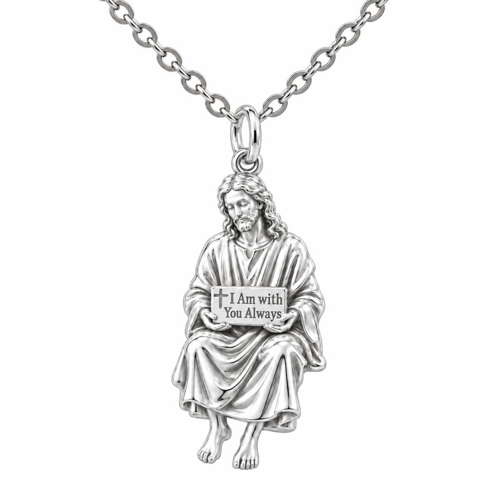 With You Always Jesus Charm Necklace Set – silver, front view