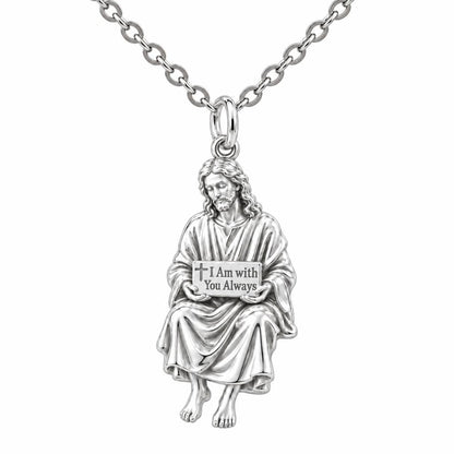With You Always Jesus Charm Necklace Set – silver, front view