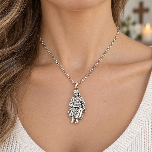 With You Always Jesus Charm Necklace Set – worn / in use