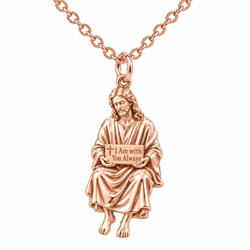 With You Always Jesus Charm Necklace Set – rose gold, front view