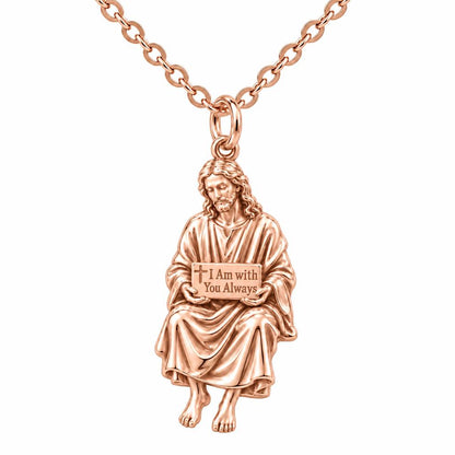 With You Always Jesus Charm Necklace Set – rose gold, front view
