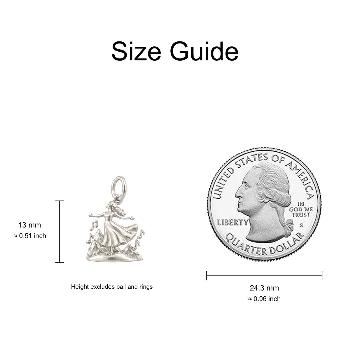 Woman on a Hill Charm — Size Guide — 13 mm body excluding bail and rings — 50-works-silver-20260916-144
