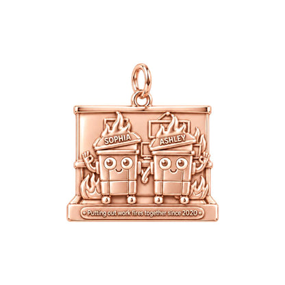Work Fires Dumpster Duo Charm Bracelet – Personalized Colleague Gift – rose gold 3 cm charm, front view
