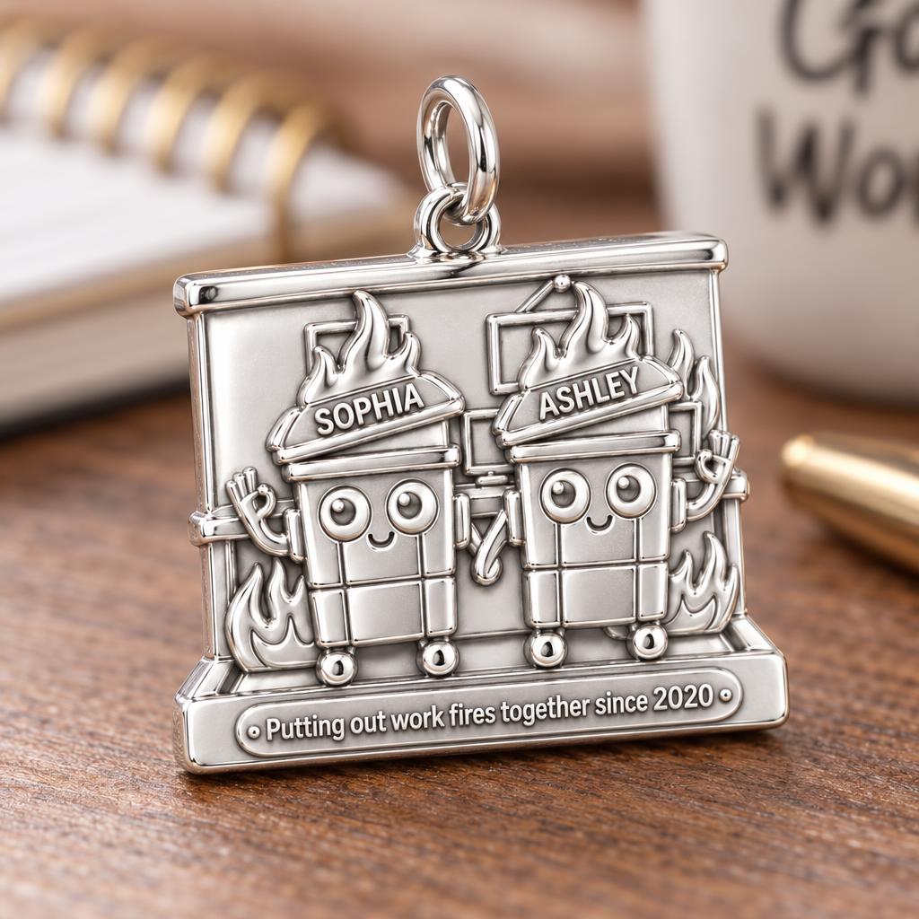 Work Fires Dumpster Duo Charm Bracelet – Personalized Colleague Gift – macro detail of the charm