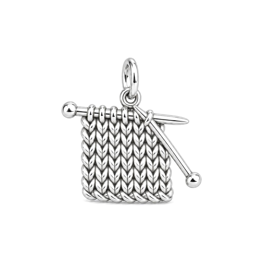 Work in Progress Knitting Charm and Polyester Cord Bracelet Set – silver charm, front view