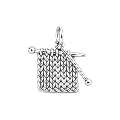 Work in Progress Knitting Charm and Polyester Cord Bracelet Set – silver charm, front view